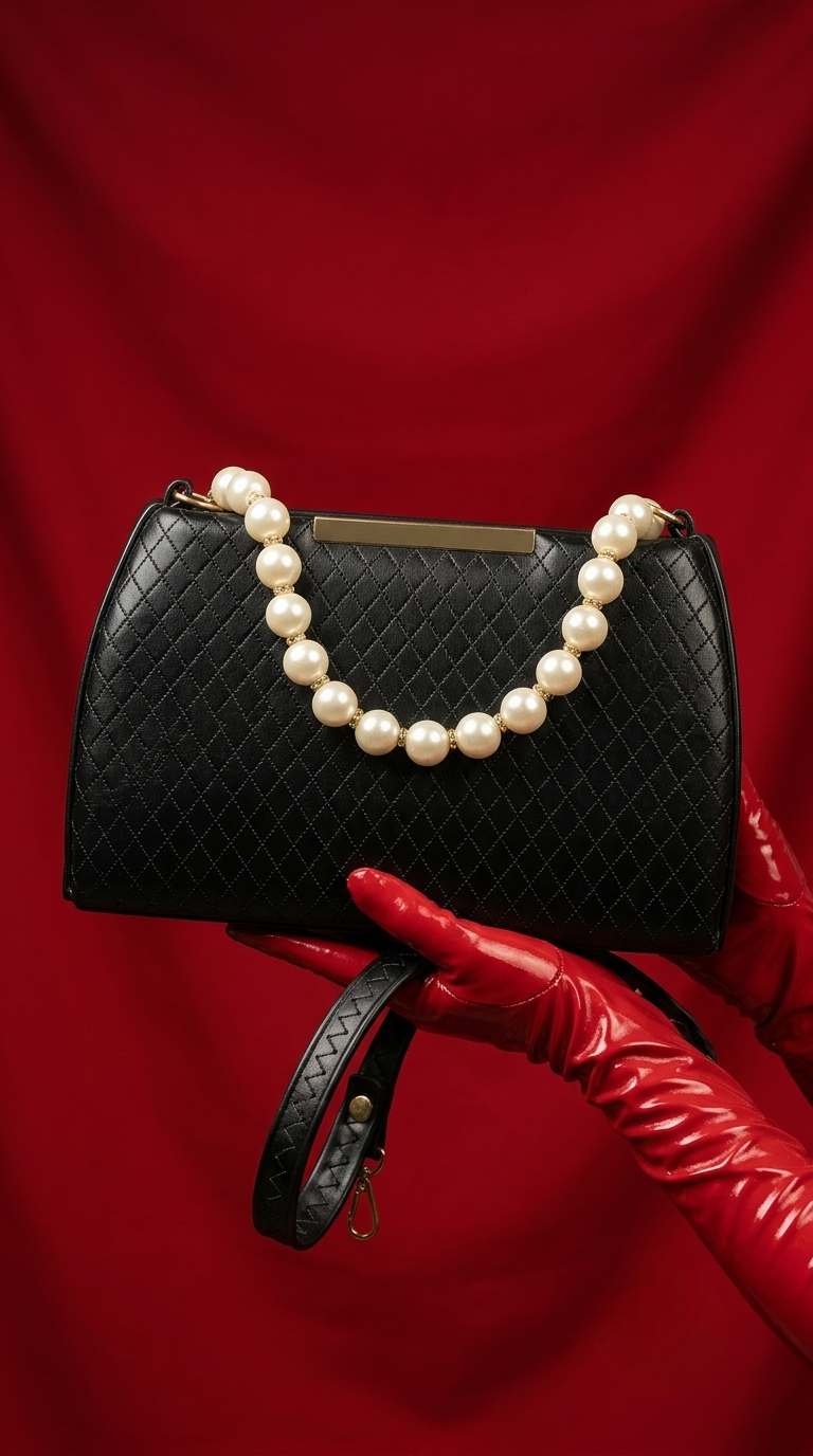 Pearl Handle Quilted Clutch Bag – Black Diamond Quilted Evening Purse
