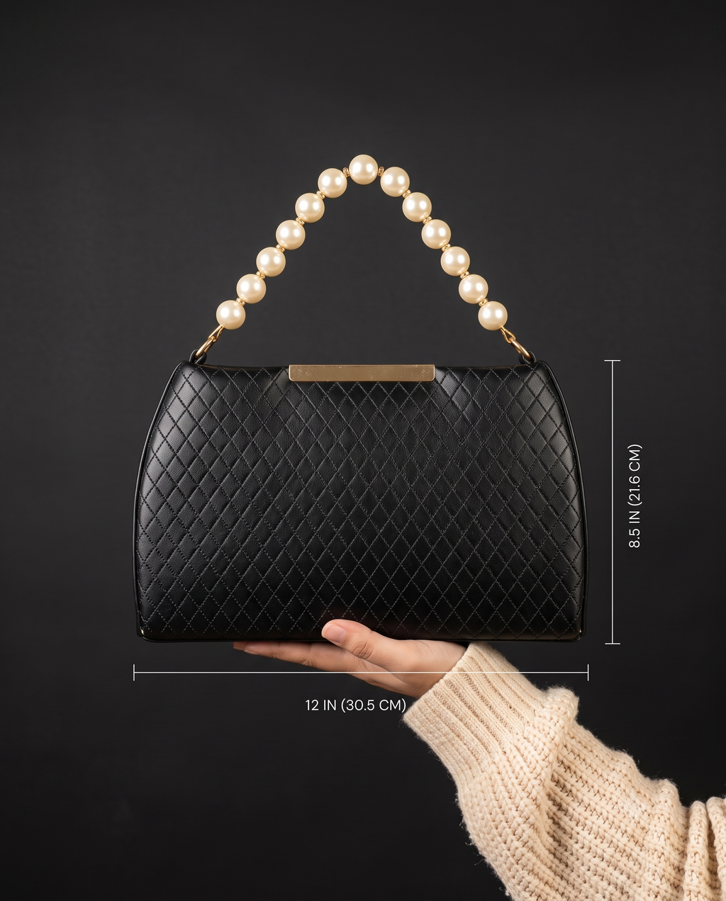 Pearl Handle Quilted Clutch Bag – Black Diamond Quilted Evening Purse