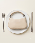 Beige Woven Handle Shoulder Bag – Minimalist Everyday Baguette Purse