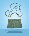 Sage Green Textured Handbag with Braided Handle & Gold Chain Detail